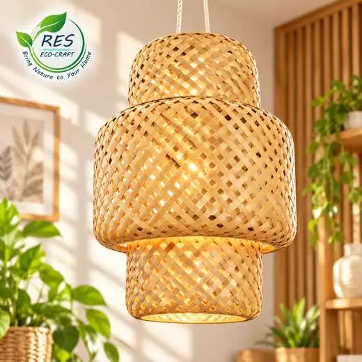 Cane Woven Triple-Tier Pendant Lampshade by RES Eco-Craft