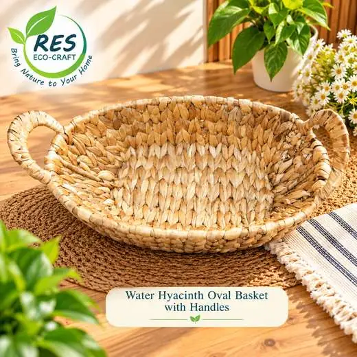 Water Hyacinth Oval Basket with Handles by RES Eco-Craft