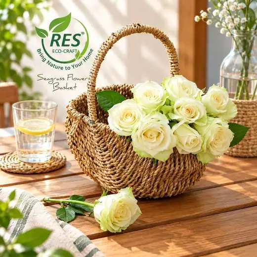 Seagrass Basket of Ivory Roses by RES Eco-Craft