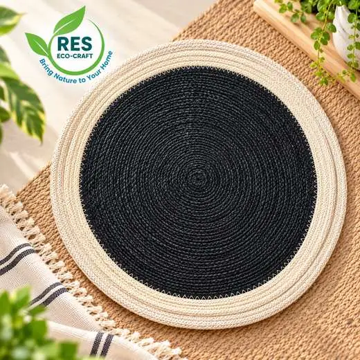 Round Black & Cream Jute Rug by RES Eco-Craft
