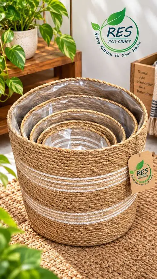 Jute Round Waste Basket by RES Eco-Craft