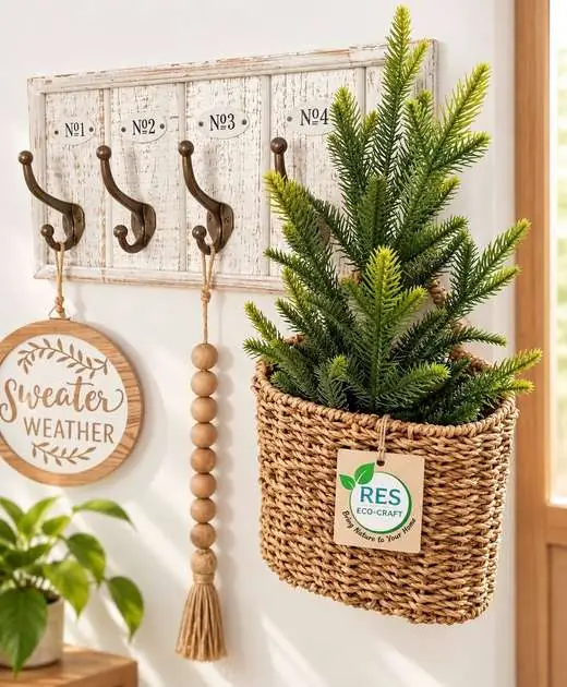 Seagrass Wall Basket with Greenery by RES Eco-Craft