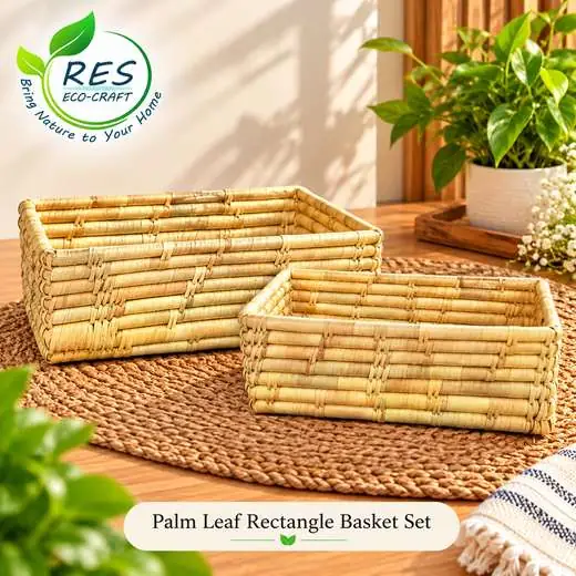 Palm Leaf Rectangle Basket Set by RES Eco-Craft