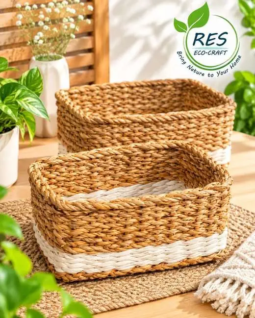 Eco-Friendly Seagrass Baskets in Sunlit Home Decor by RES Eco-Craft