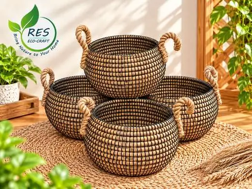 Dried Sungrass Round Basket Set by RES Eco-Craft