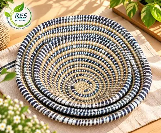 Dried Sungrass Coiled Basket Set by RES Eco-Craft