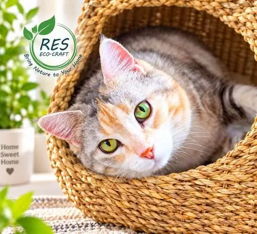 Calico Cat in Eco-Craft Seagrass Basket by RES Eco-Craft