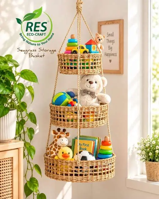Cozy Seagrass Toy Basket Organizer by RES Eco-Craft