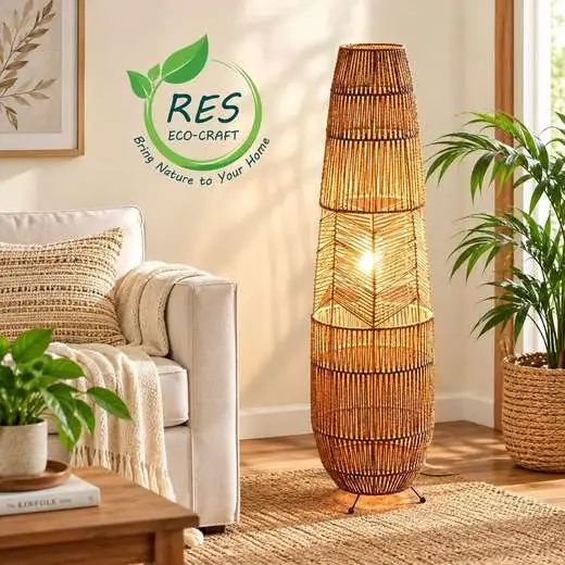 Eco-Chic Living Room with Seagrass Lamp by RES Eco-Craft