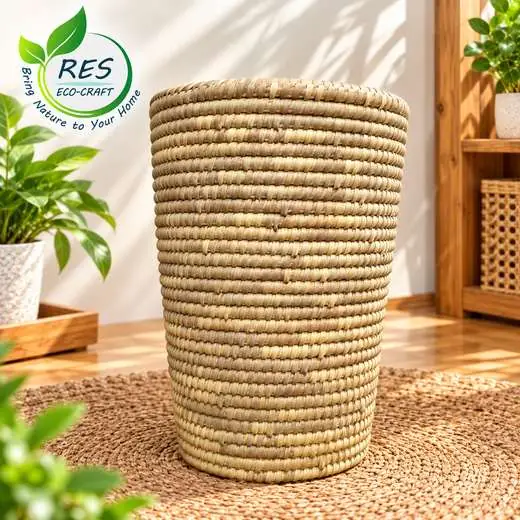 Dried Sungrass Tall Round Storage Basket by RES Eco-Craft