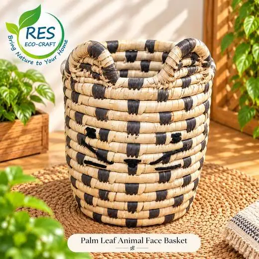 Palm Leaf Cat Face Storage Basket by RES Eco-Craft