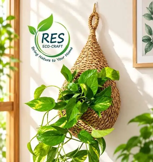 Seagrass Eco-Crafted Hanging Pothos Planter by RES Eco-Craft