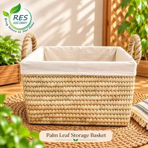 Palm Leaf Lined Storage Basket by RES Eco-Craft