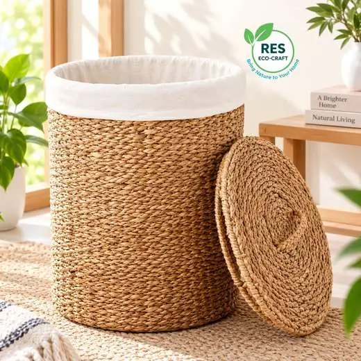 Lidded Seagrass Storage Basket by RES Eco-Craft