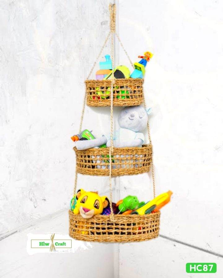 Seagrass 3 Tier Hanging Basket flat - Image 3
